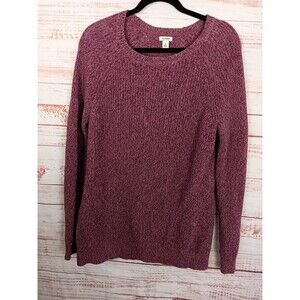 LL BEAN Cable Knit Sweater Women’s Large  Purple 100% Cotton Long Sleeves